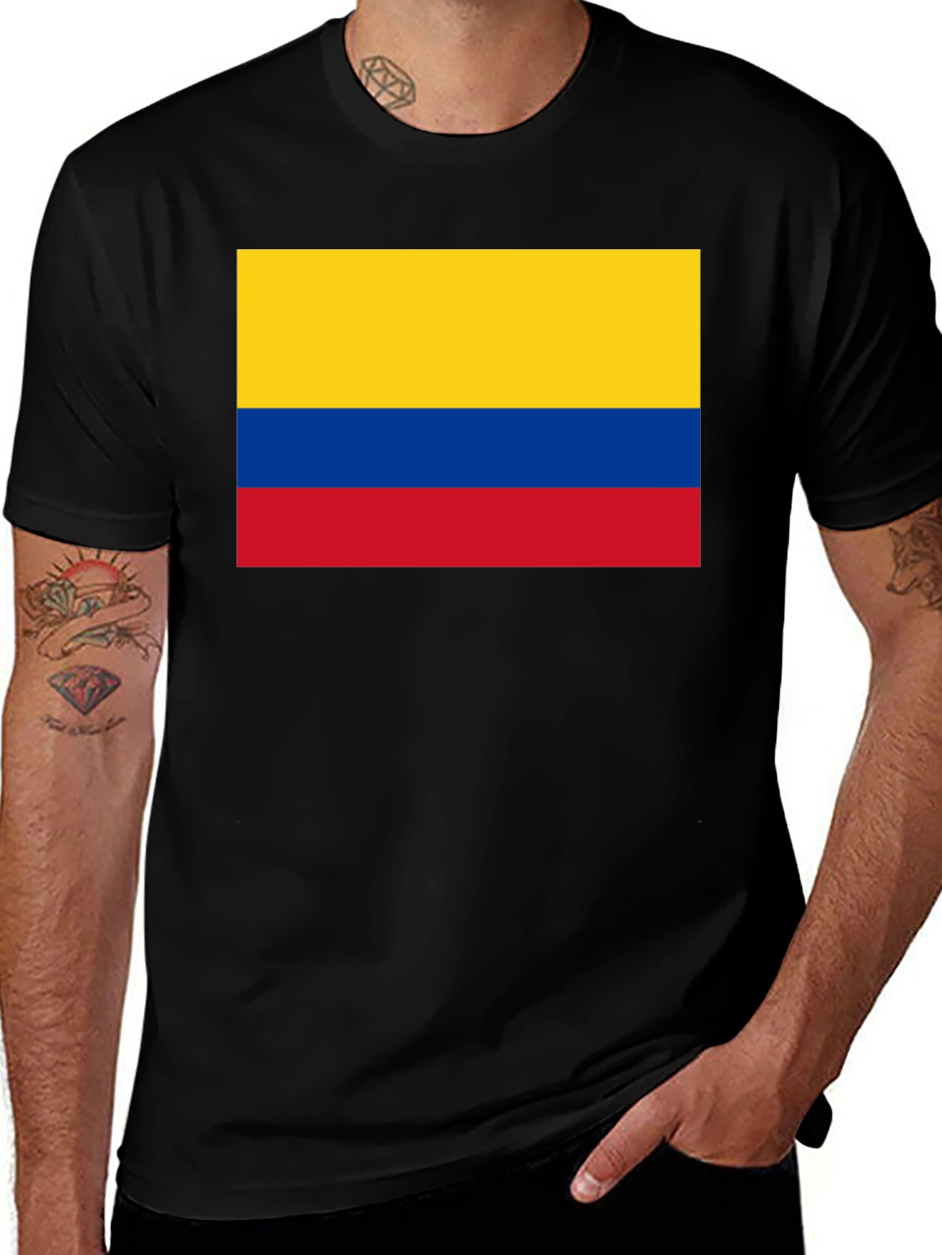 Colombian Flag Graphic Tee - Black Cotton T-Shirt