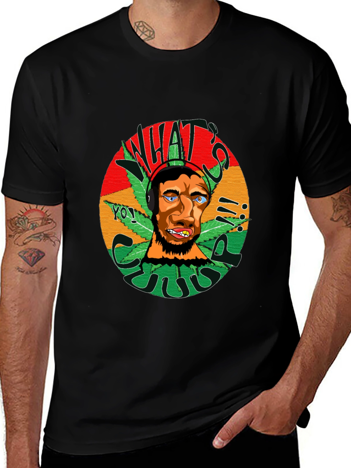 Variant 8 of Rasta Man Graphic Black T-Shirt