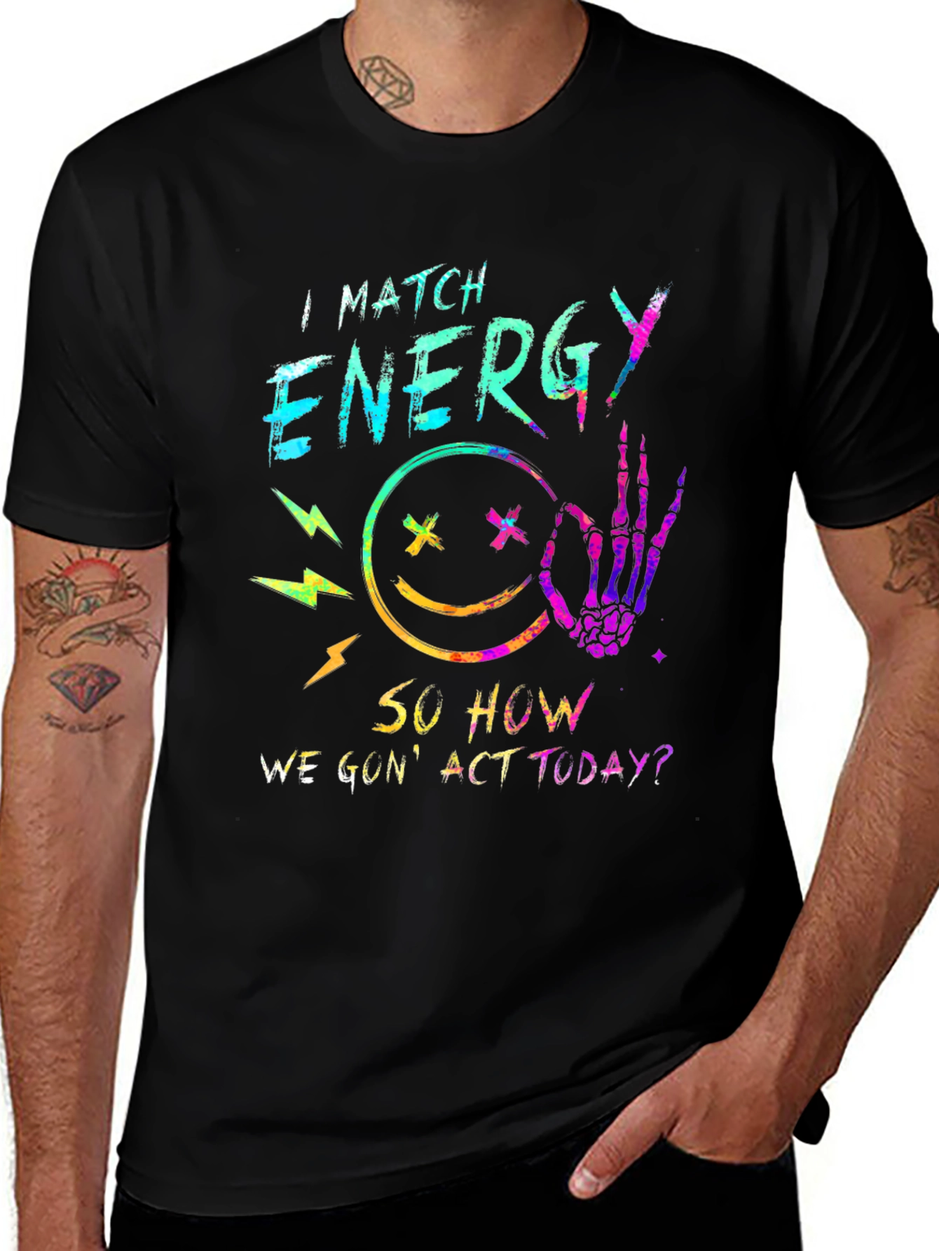 Variant 27 of I Match Energy Graphic Tee - Trendy Black T-Shirt