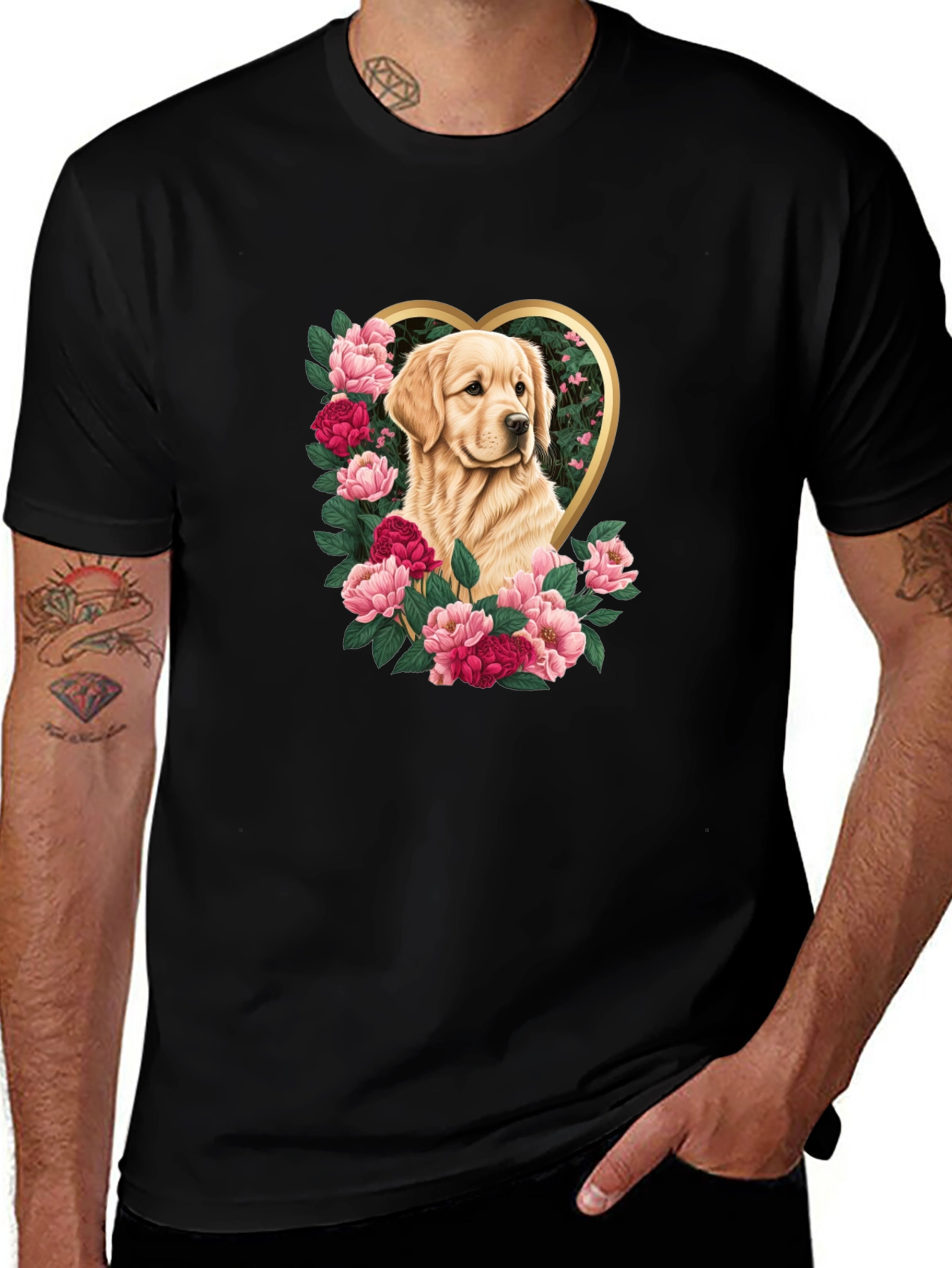 Variant 13 of Golden Retriever Floral Heart T-Shirt