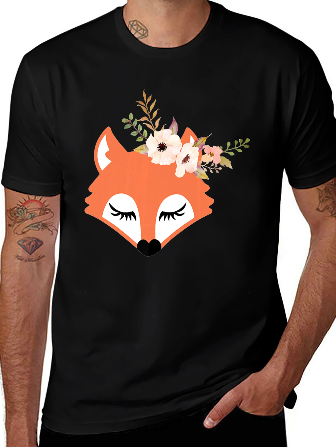 Variant 22 of Floral Fox Graphic Tee - Unisex Black T-Shirt