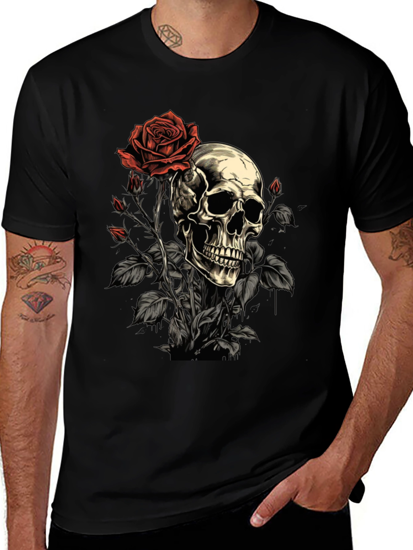 Variant 29 of Skull & Rose Graphic Tee - Edgy Style