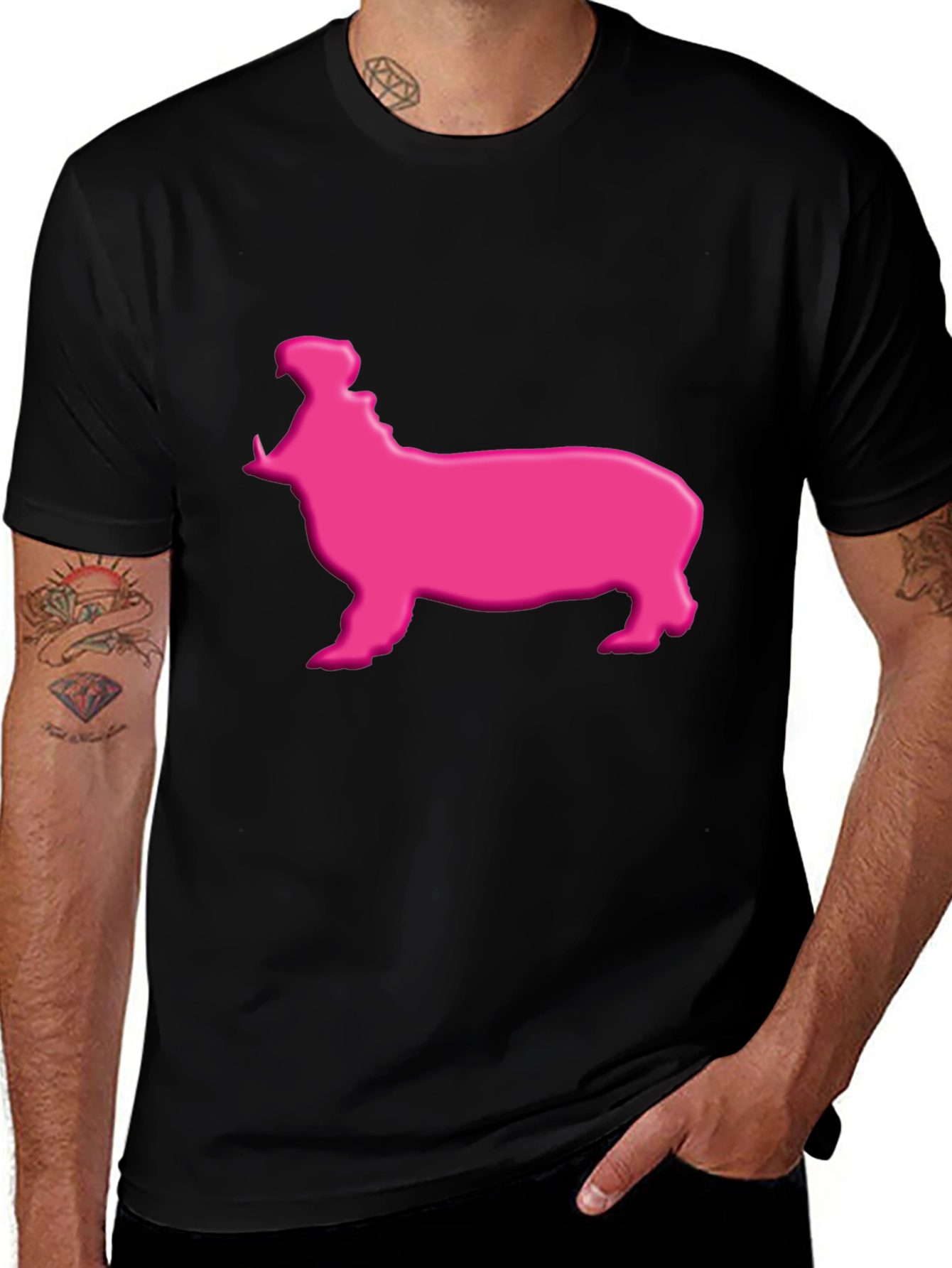 Variant 6 of Pink Hippo Graphic Tee - Black Cotton Blend Shirt