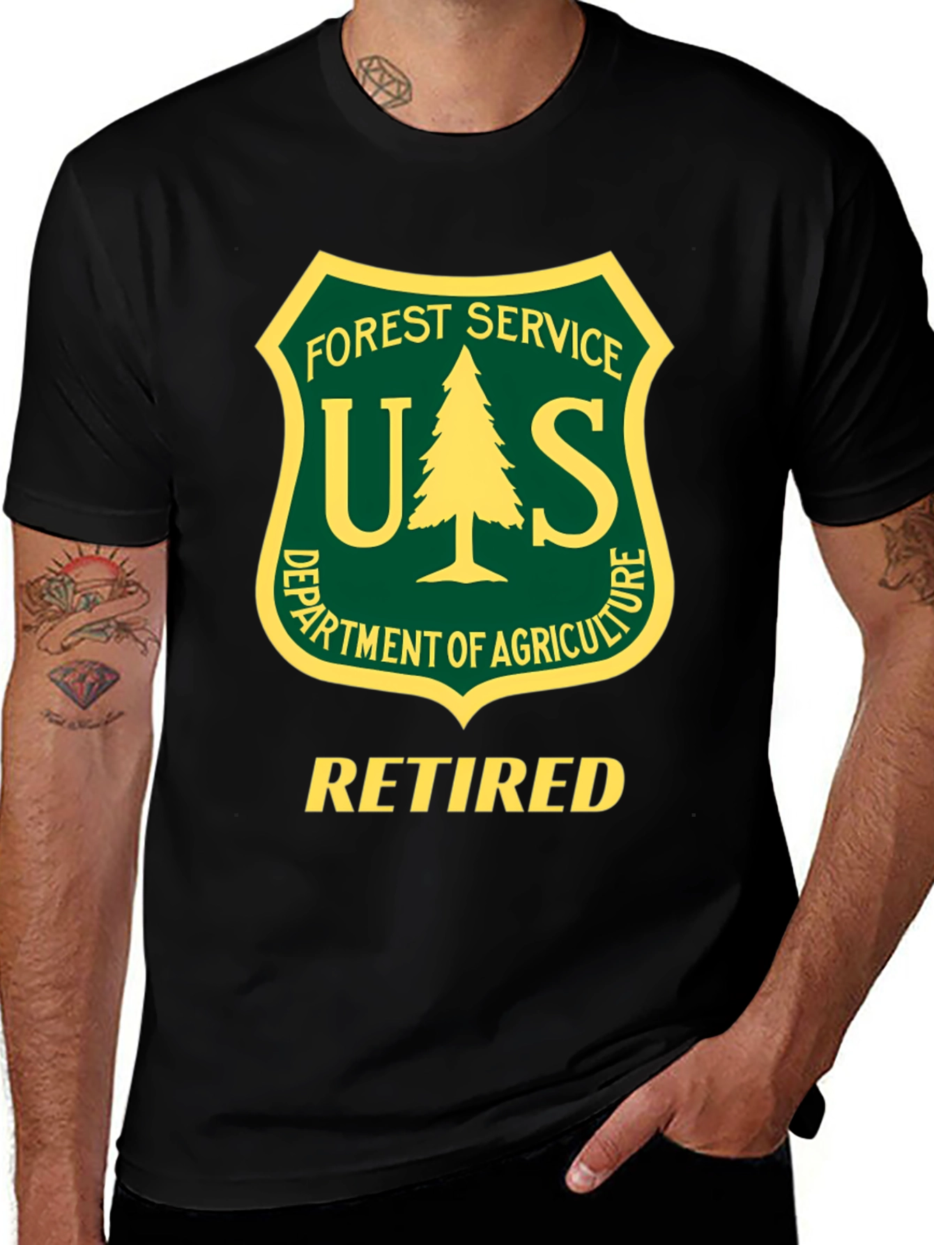 Retired Forest Service T-Shirt - Black Cotton Blend