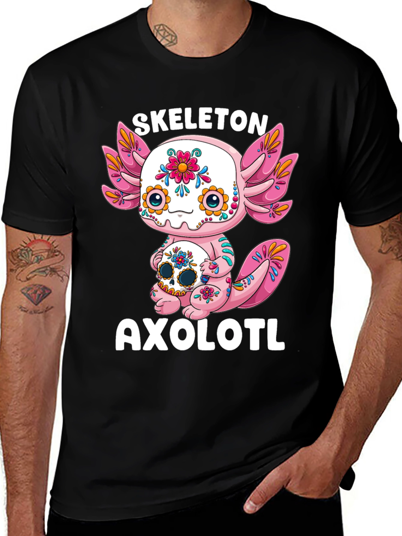 Variant 3 of Skeleton Axolotl T-Shirt - Day of the Dead