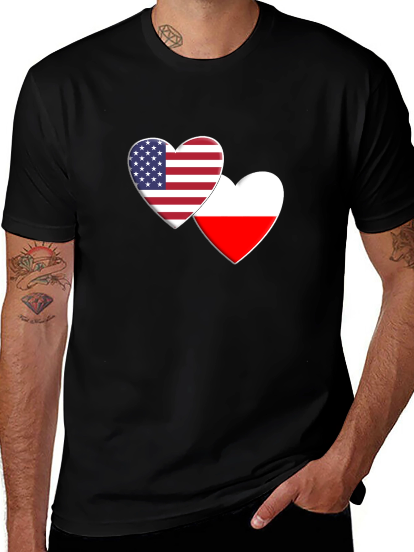 USA & Poland Flags Heart T-Shirt