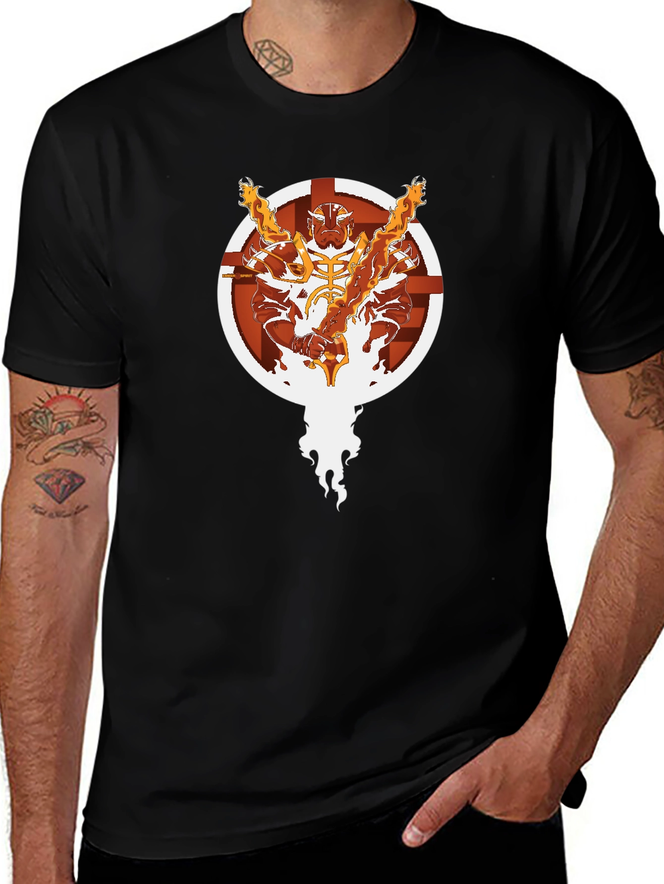 Variant 10 of Fiery Warrior Graphic Tee - Bold Black Cotton Shirt