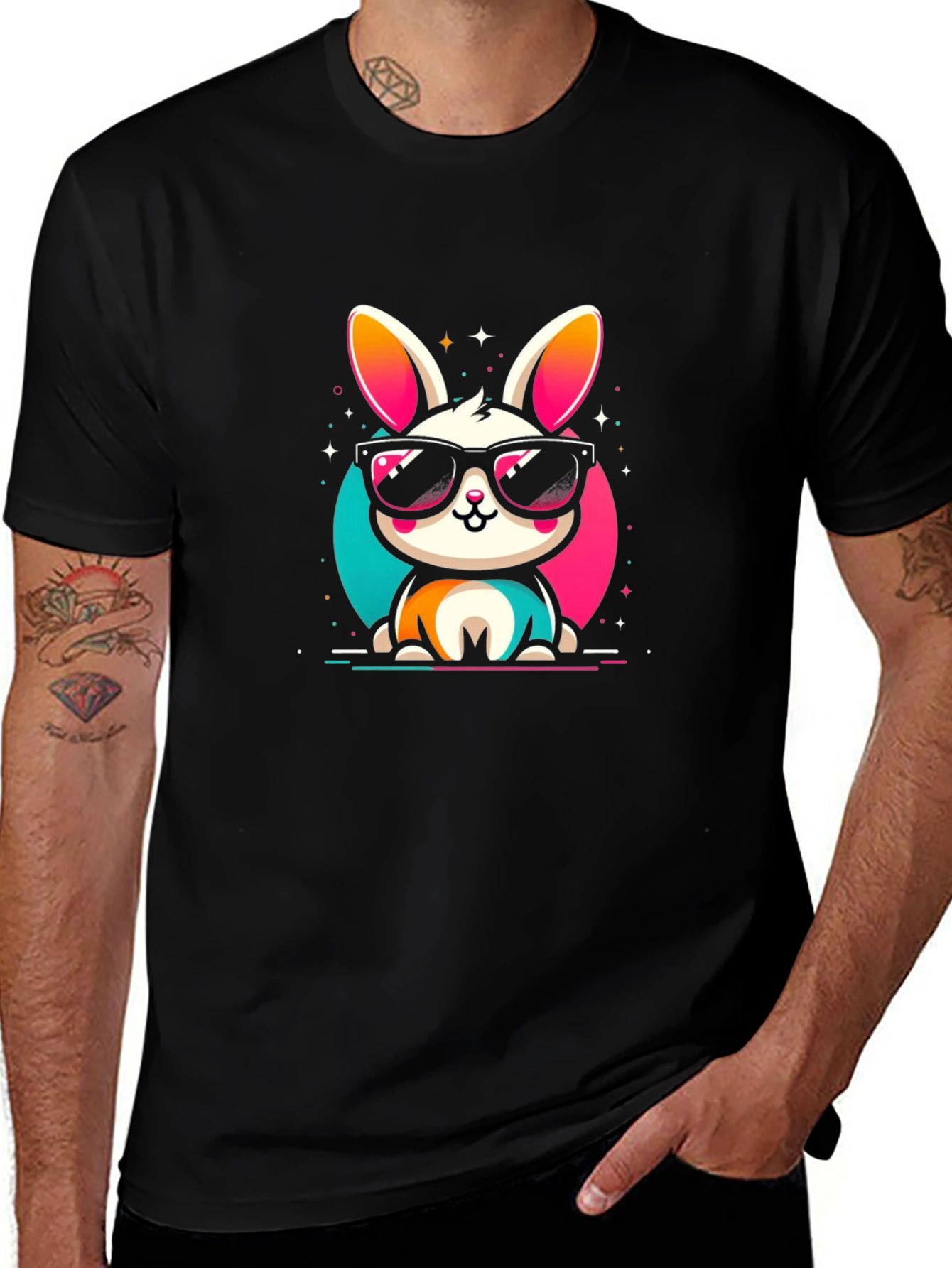 Variant 21 of Cool Bunny Graphic Tee - Black Cotton Casual Shirt