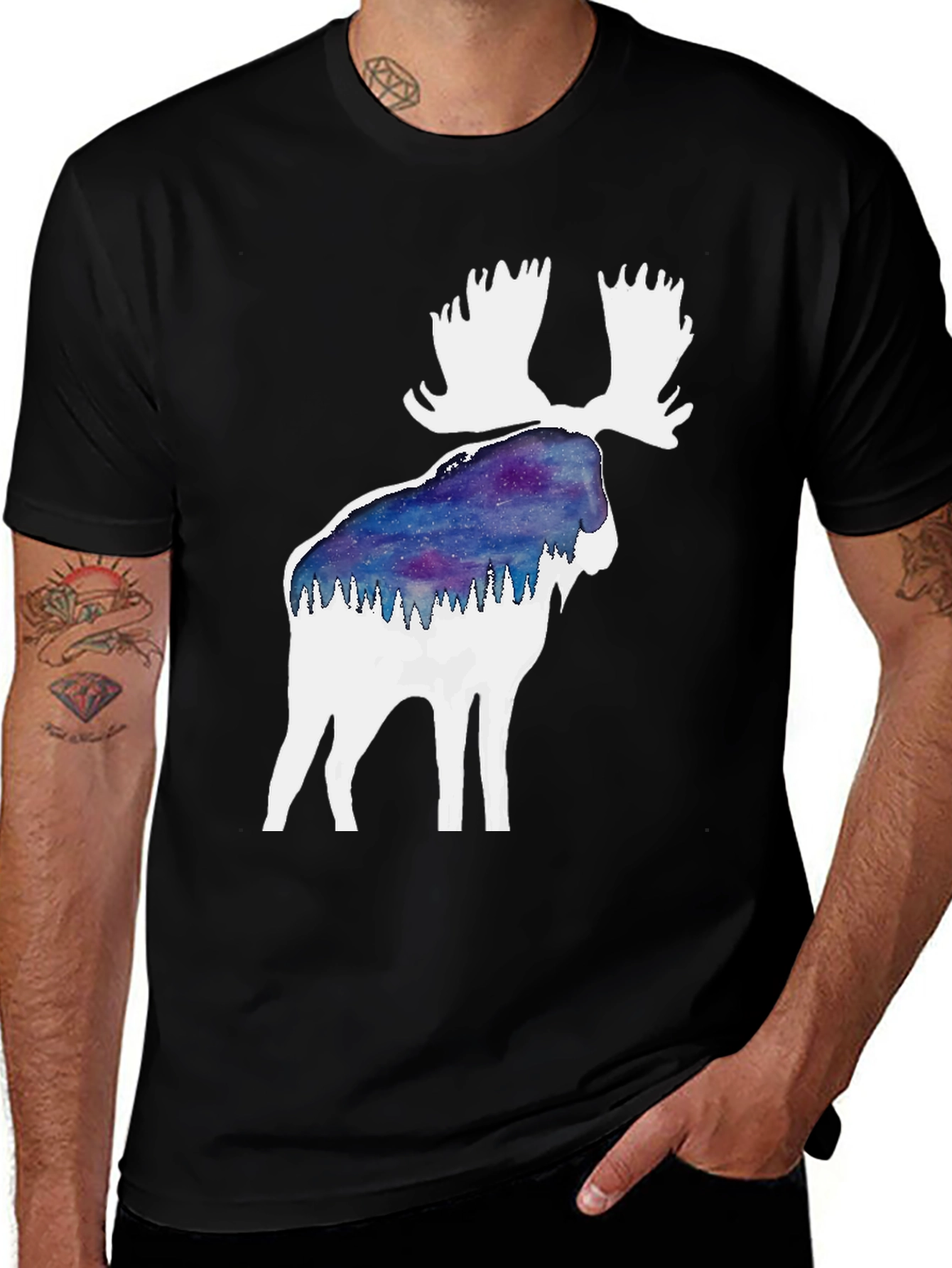 Variant 8 of Moose Silhouette Galaxy T-Shirt - Black