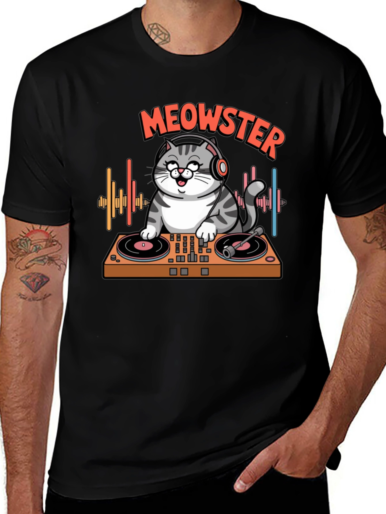 Variant 9 of Meowster DJ Cat Graphic T-Shirt