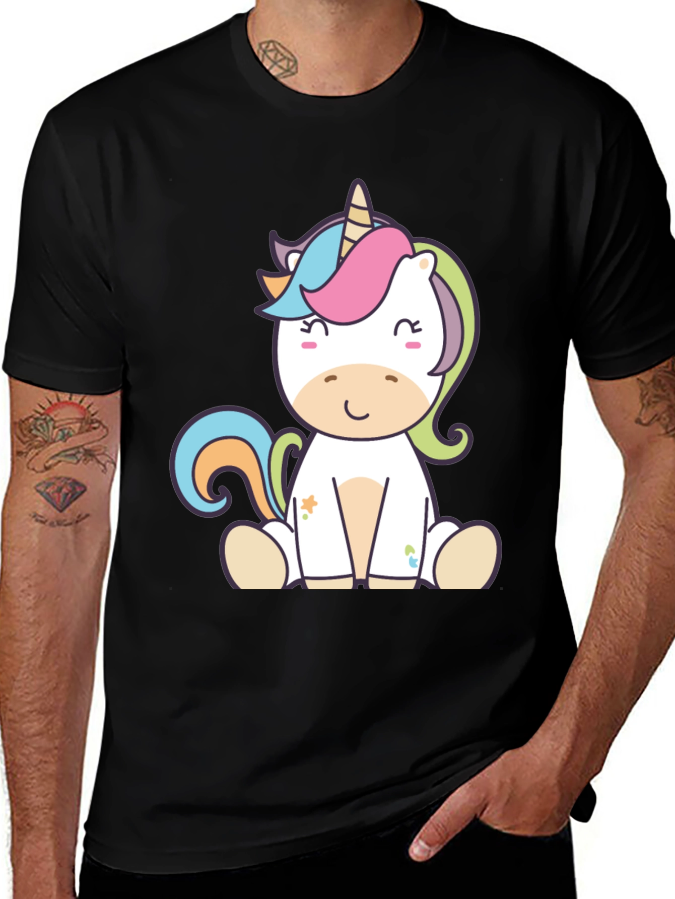 Variant 4 of Cute Unicorn Graphic Tee - Black Casual T-Shirt