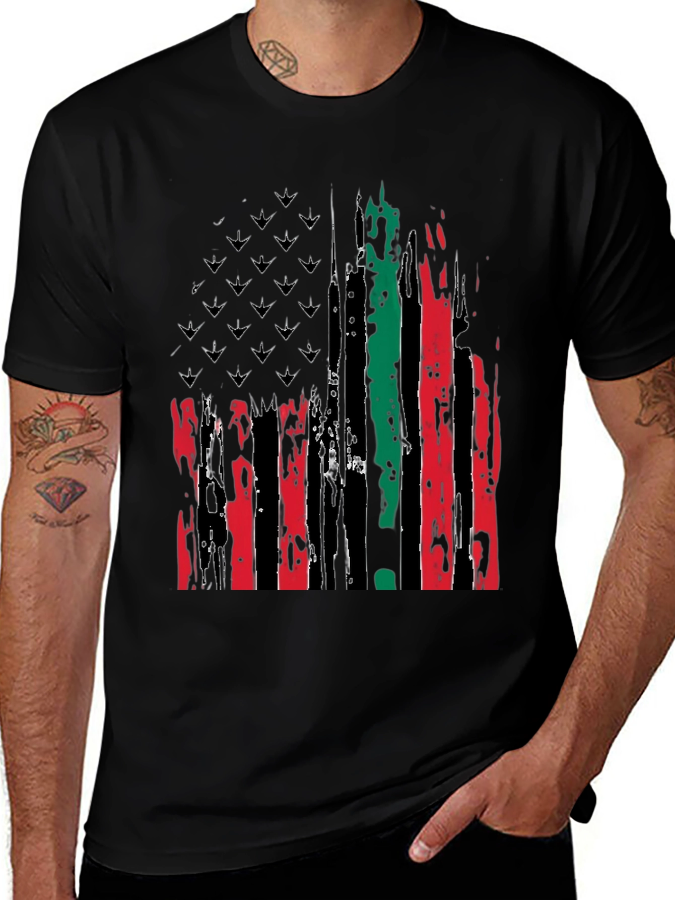 Variant 20 of Distressed Pan-African American Flag Graphic Tee