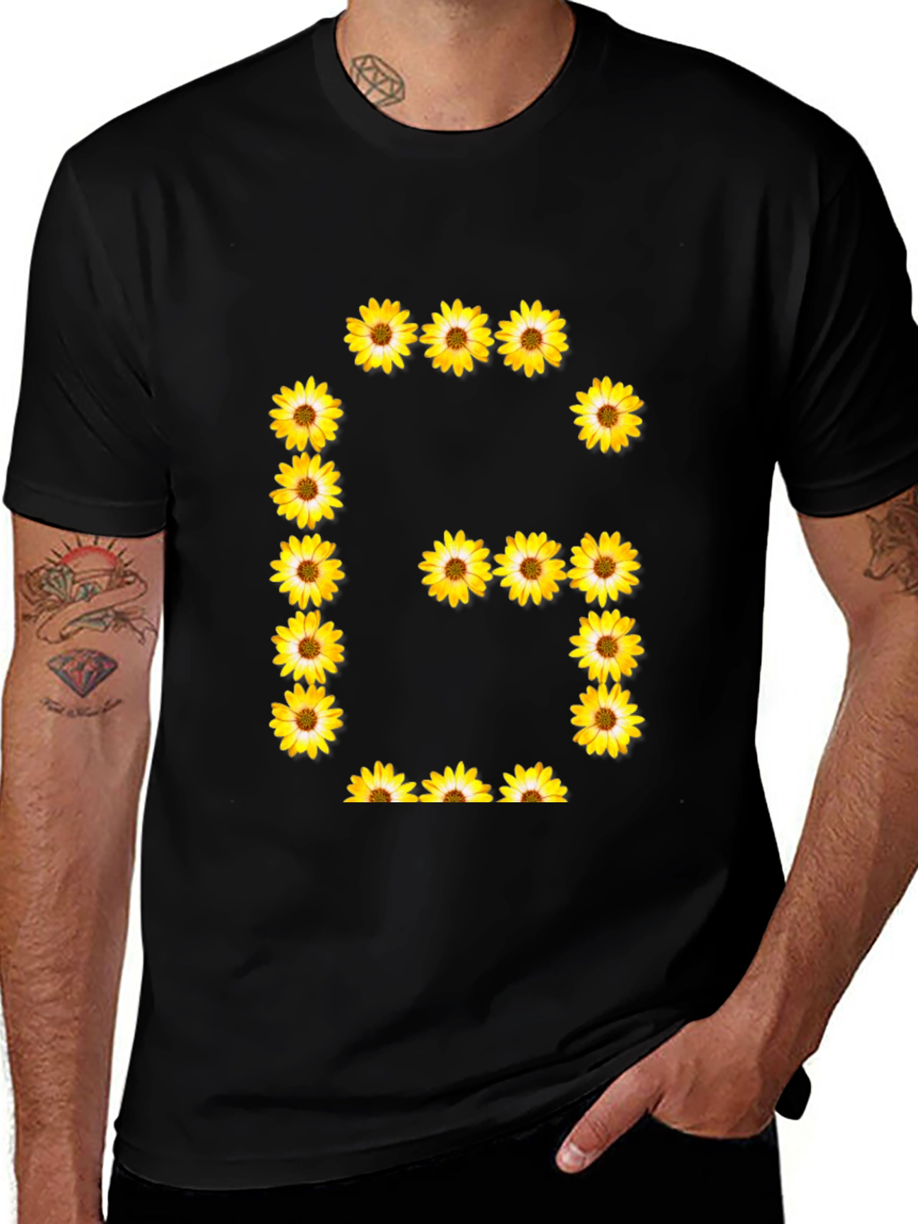 Variant 27 of Sunflower Letter G Black T-Shirt