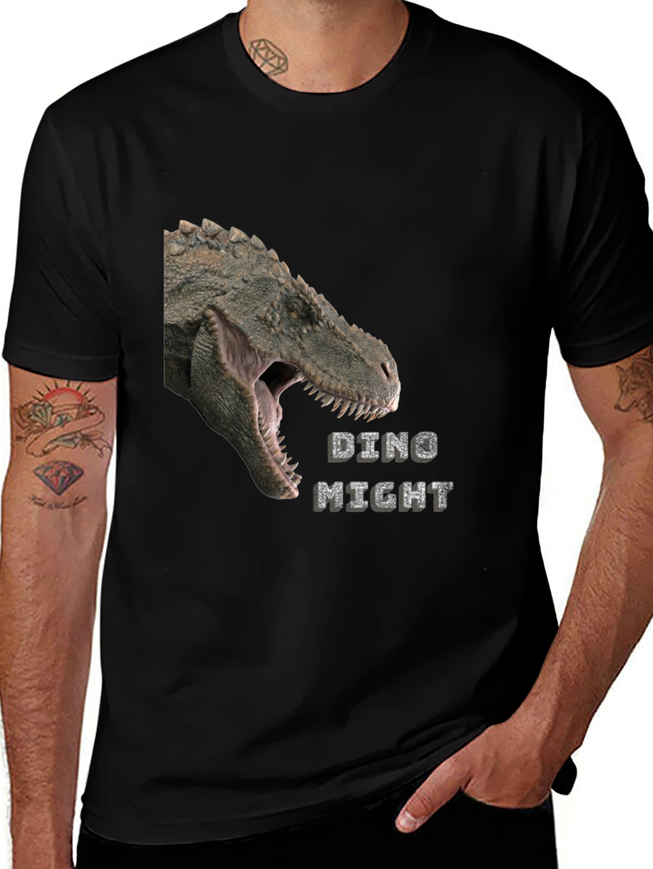 Variant 27 of Dino Might T-Shirt - Black Dinosaur Graphic Tee