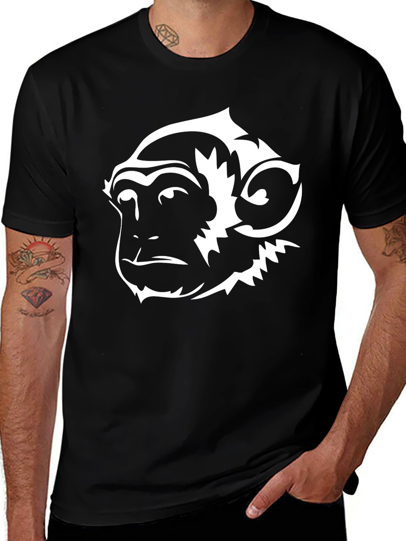 Variant 2 of Monkey Graphic Tee - Black Cotton Blend