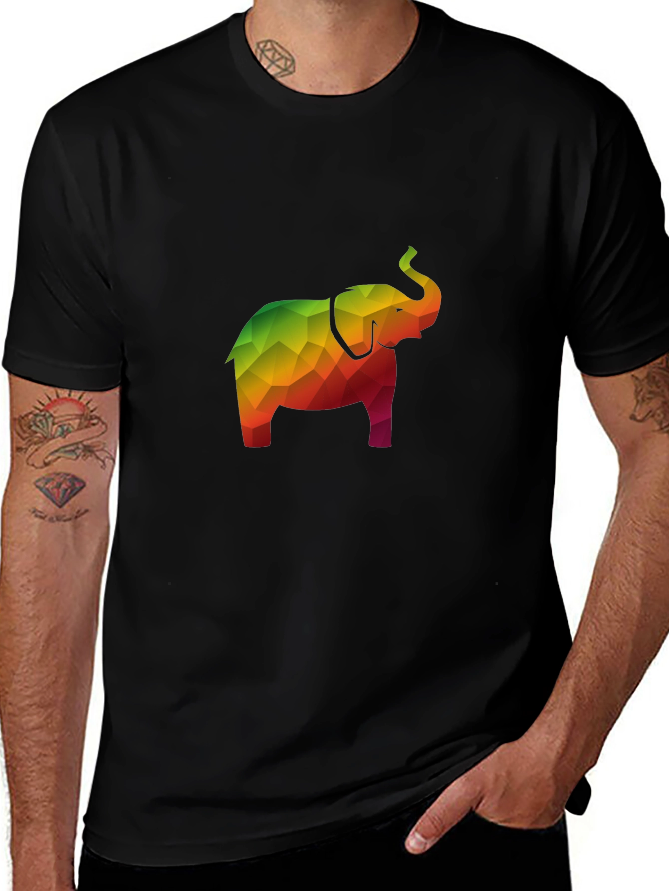 Geometric Elephant Tee - Stylish Men's Black T-Shirt
