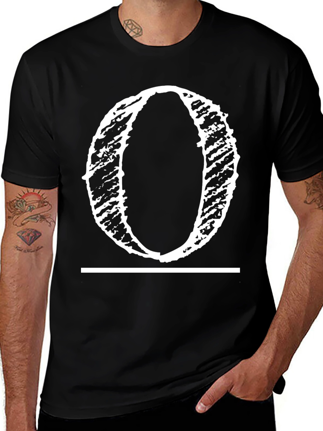 Grunge Letter O Black T-Shirt