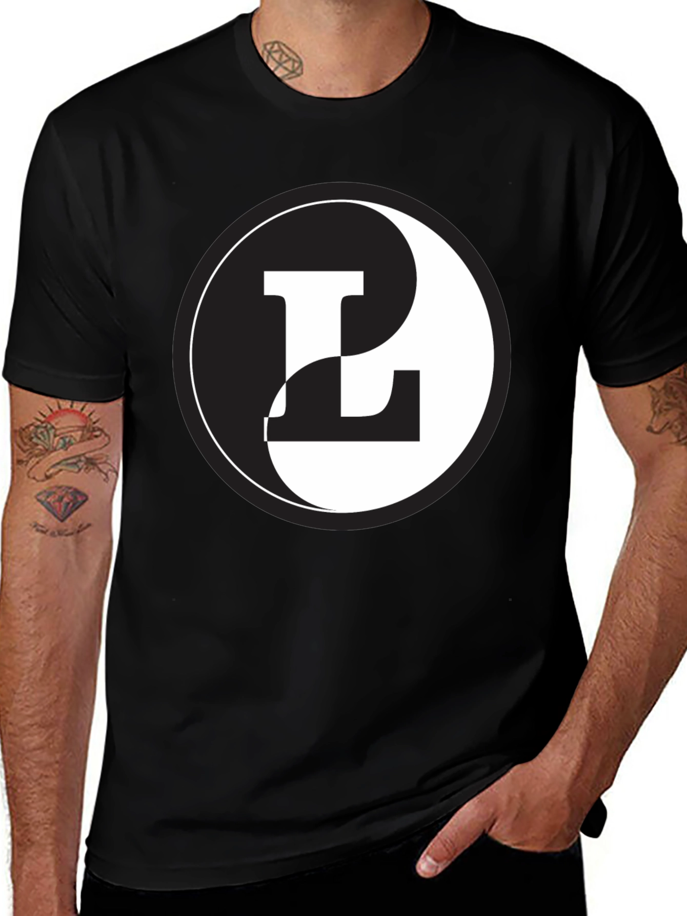 Variant 18 of Yin Yang L Letter Graphic Black T-Shirt