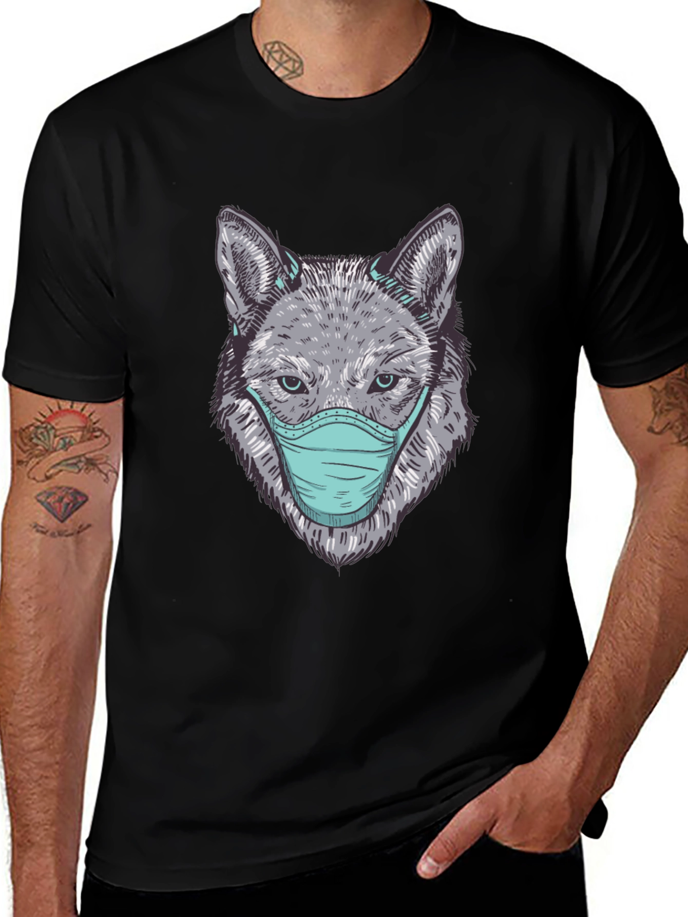 Variant 27 of Wolf Face Mask Graphic Tee - Protect Yourself in Style