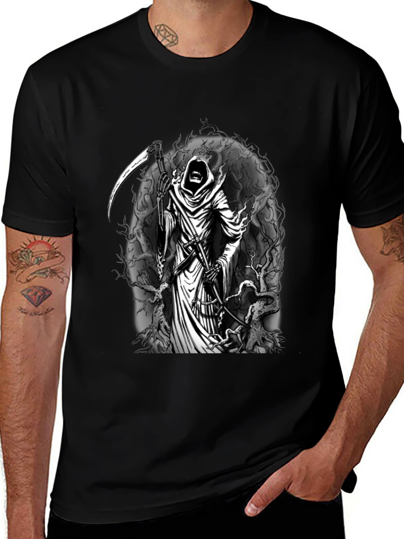 Grim Reaper Graphic Tee - Black Cotton T-Shirt