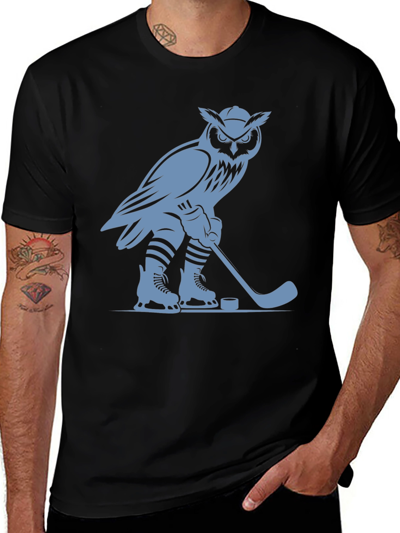 Variant 3 of Owl Hockey Player Graphic T-Shirt