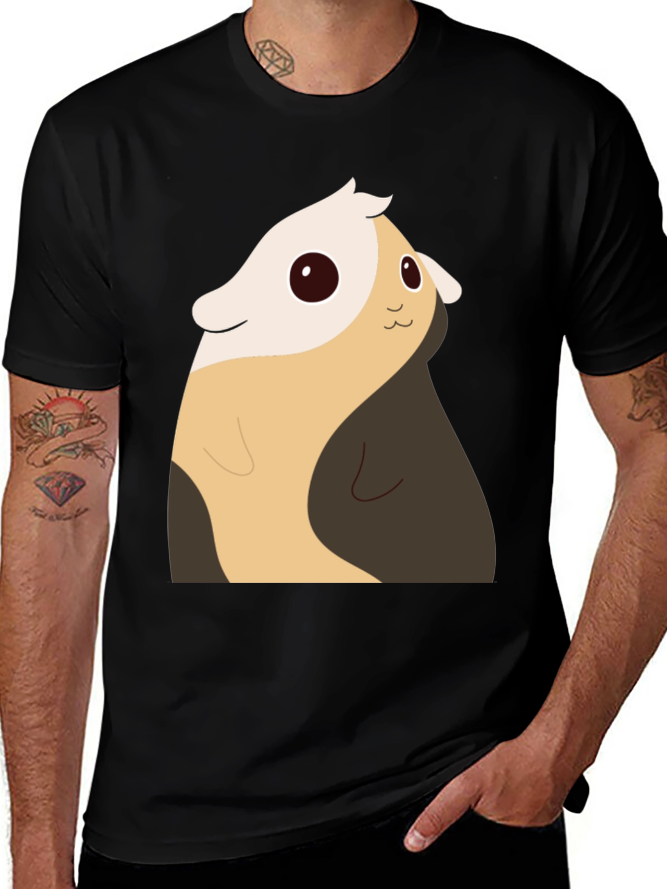 Variant 10 of Cute Cartoon Guinea Pig Black T-Shirt