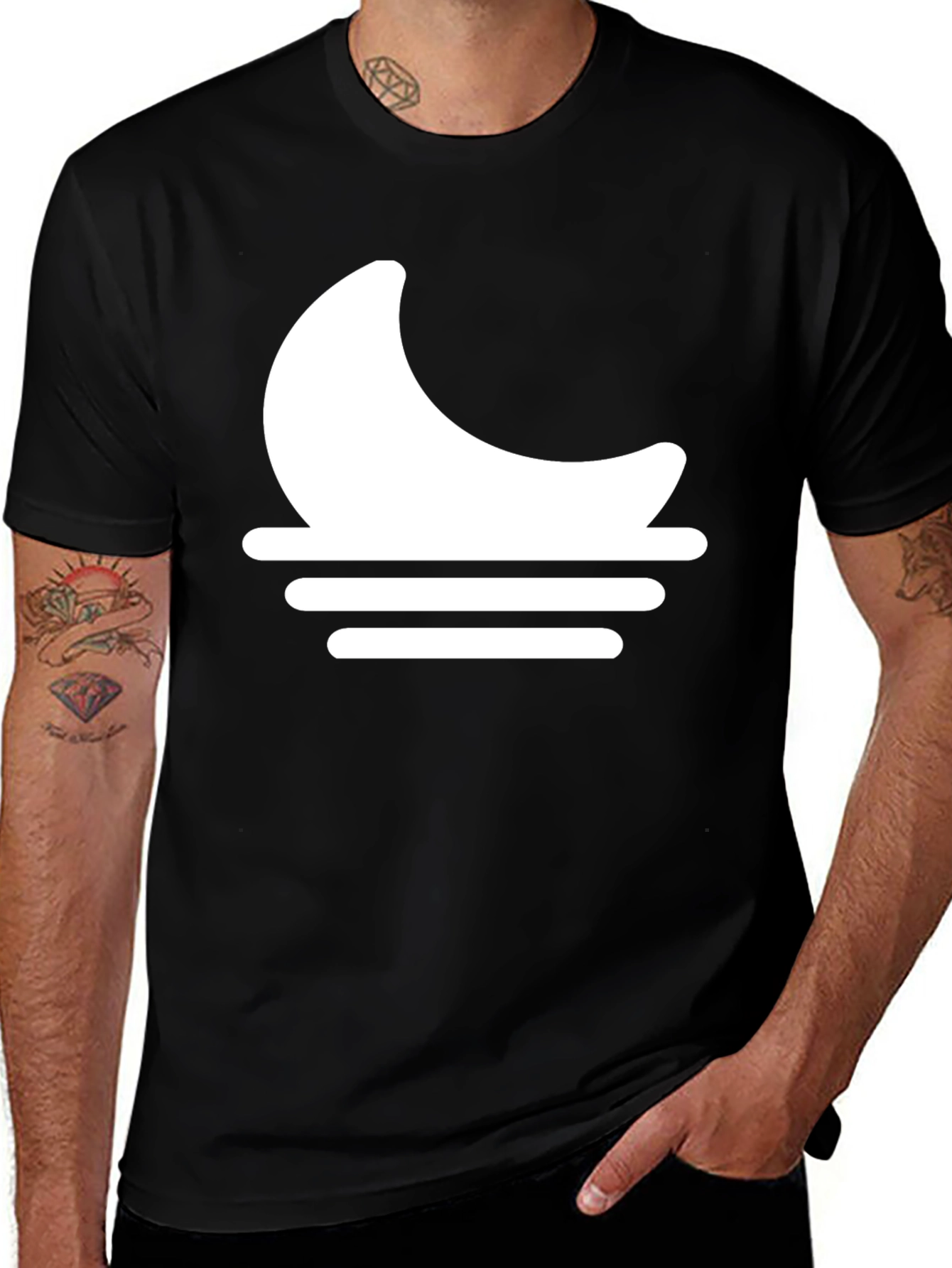 Variant 16 of Minimalist Moon Over Water Graphic Tee - Black