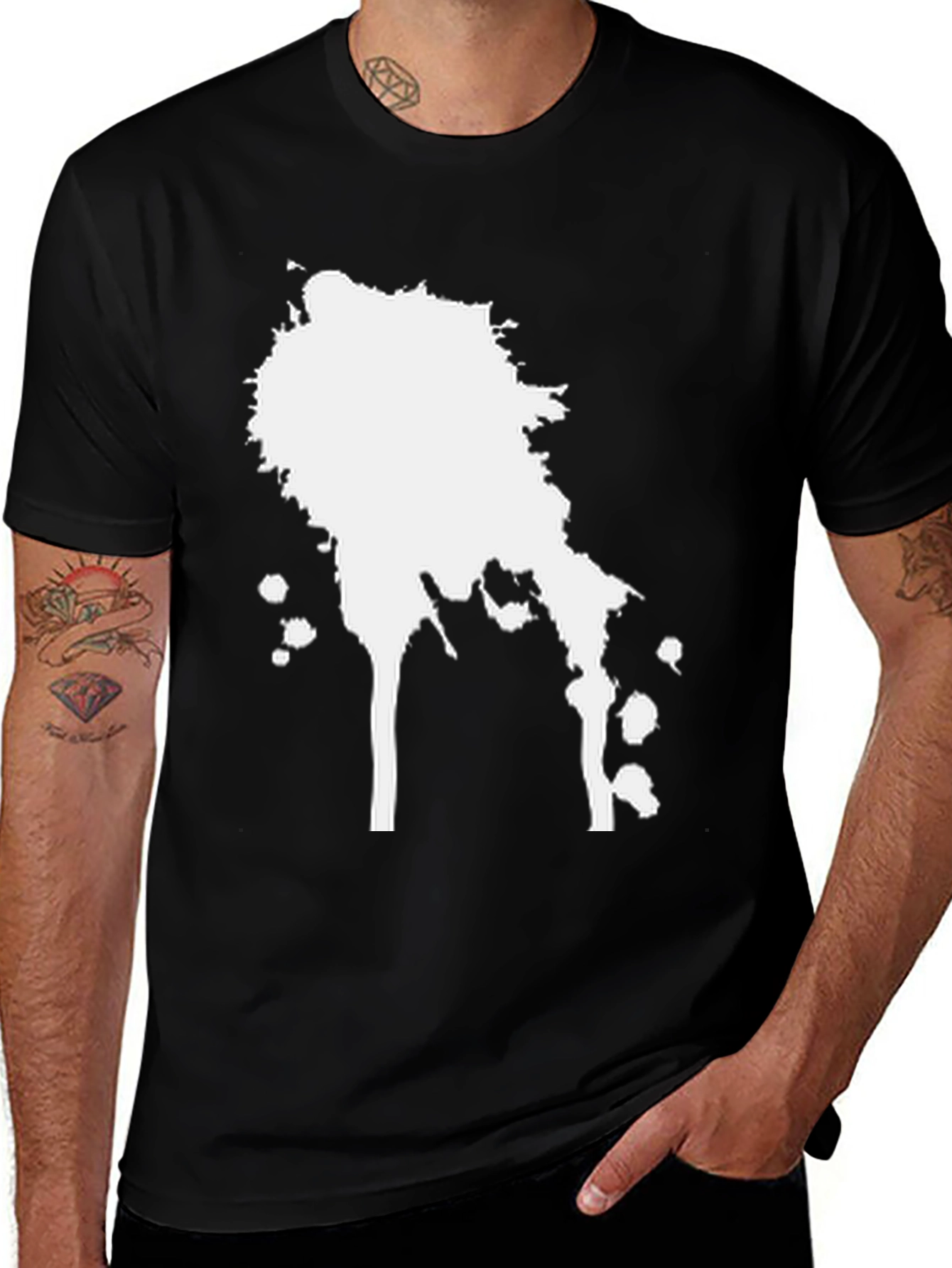 Variant 19 of Men's Black T-Shirt with White Splatter Design