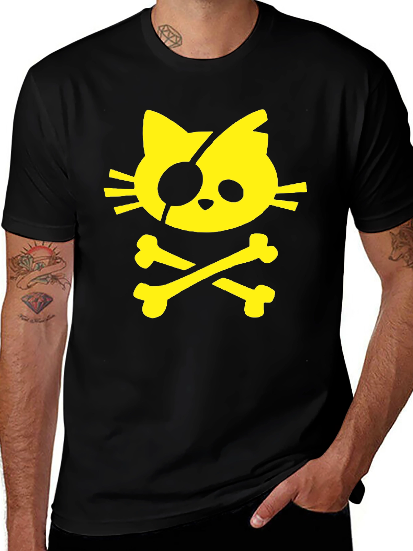 Pirate Cat T-Shirt - Black Cotton Tee