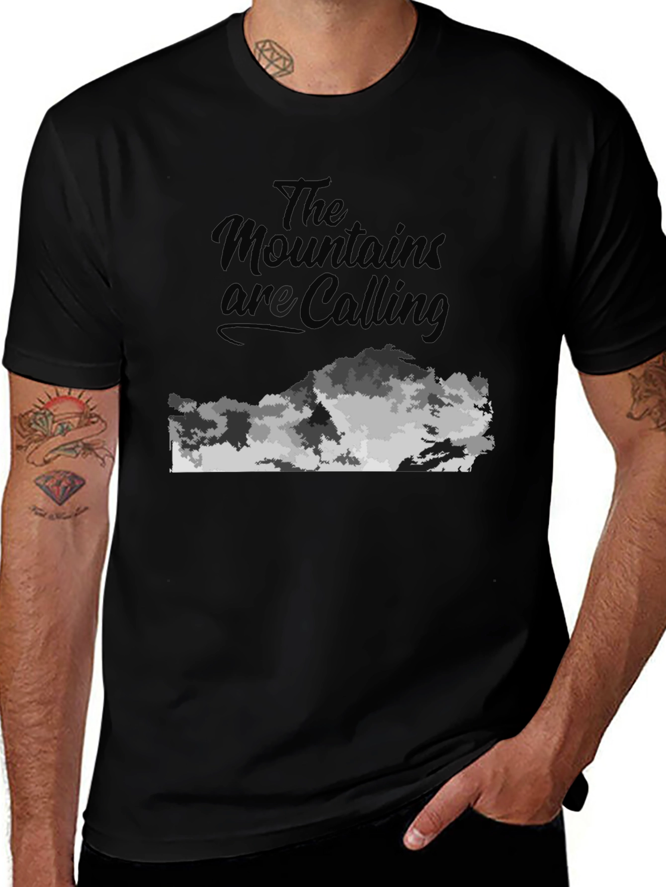 Variant 28 of Mountains Are Calling Black Graphic Tee