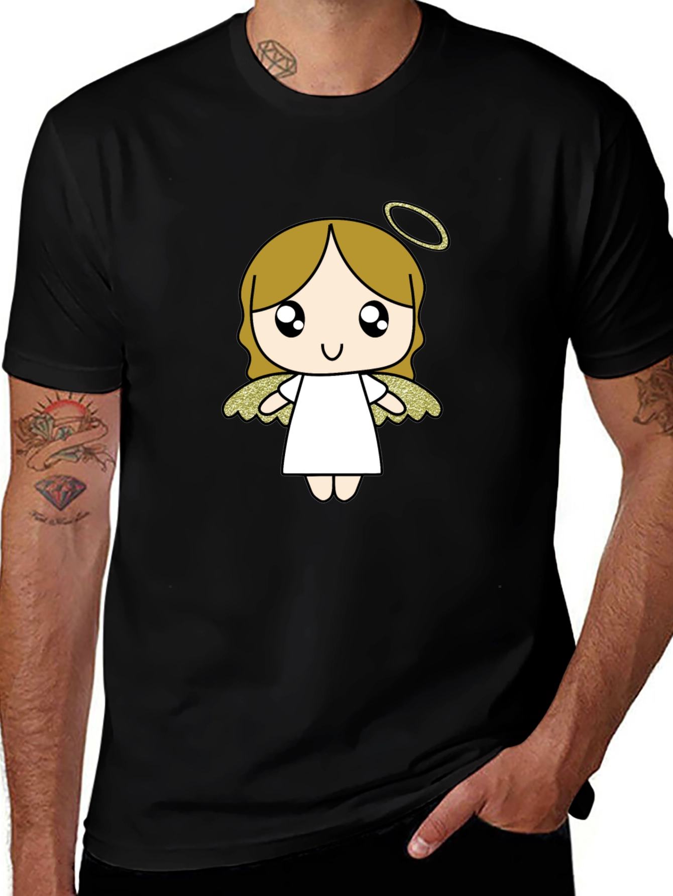 Variant 3 of Angel Cartoon Graphic Tee - Black Unisex T-Shirt
