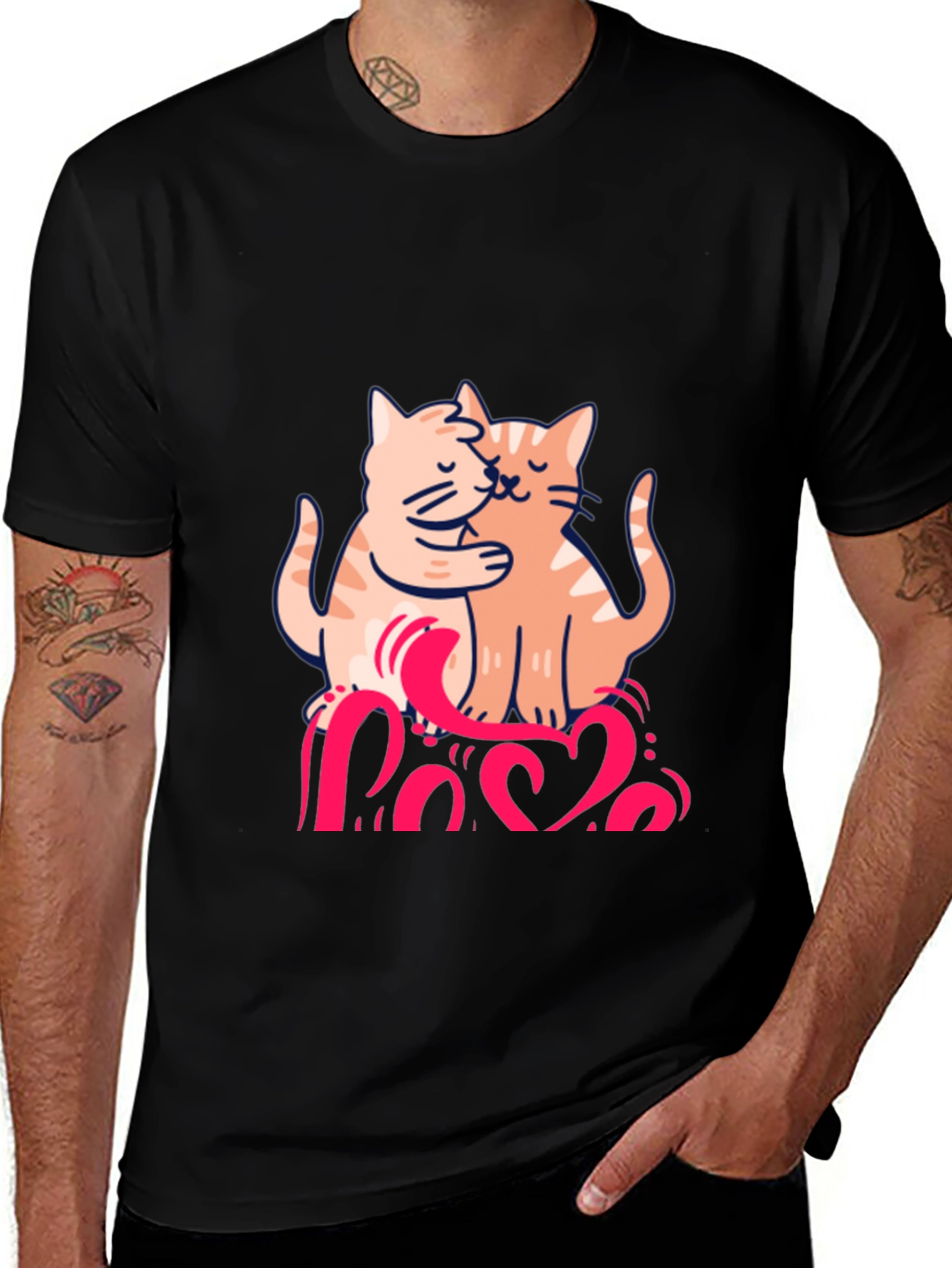 Variant 30 of Cute Cats Love Graphic Black T-Shirt