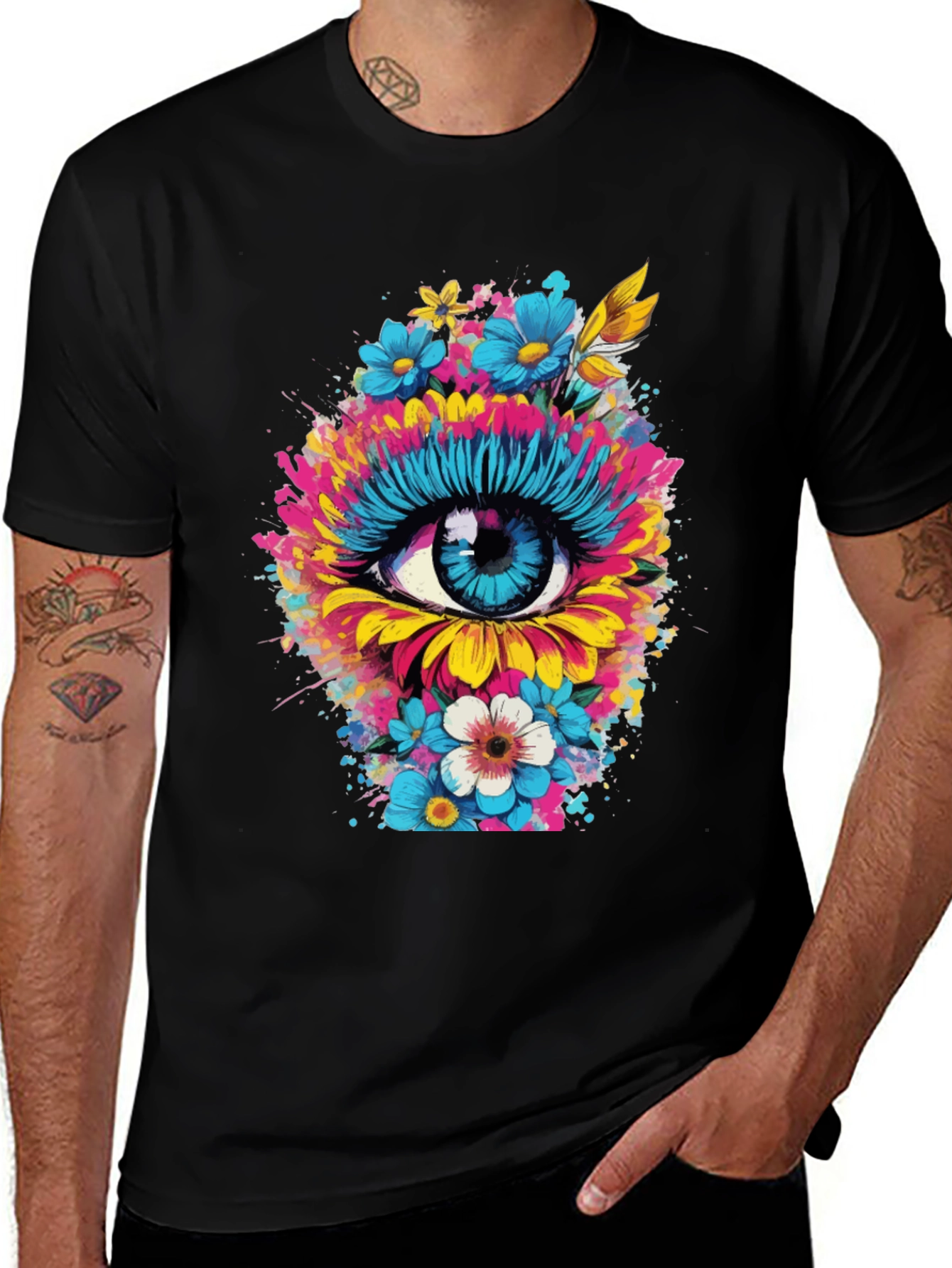 Variant 7 of Eye See You Floral Graphic Tee - Stylish Men's T-Shirt