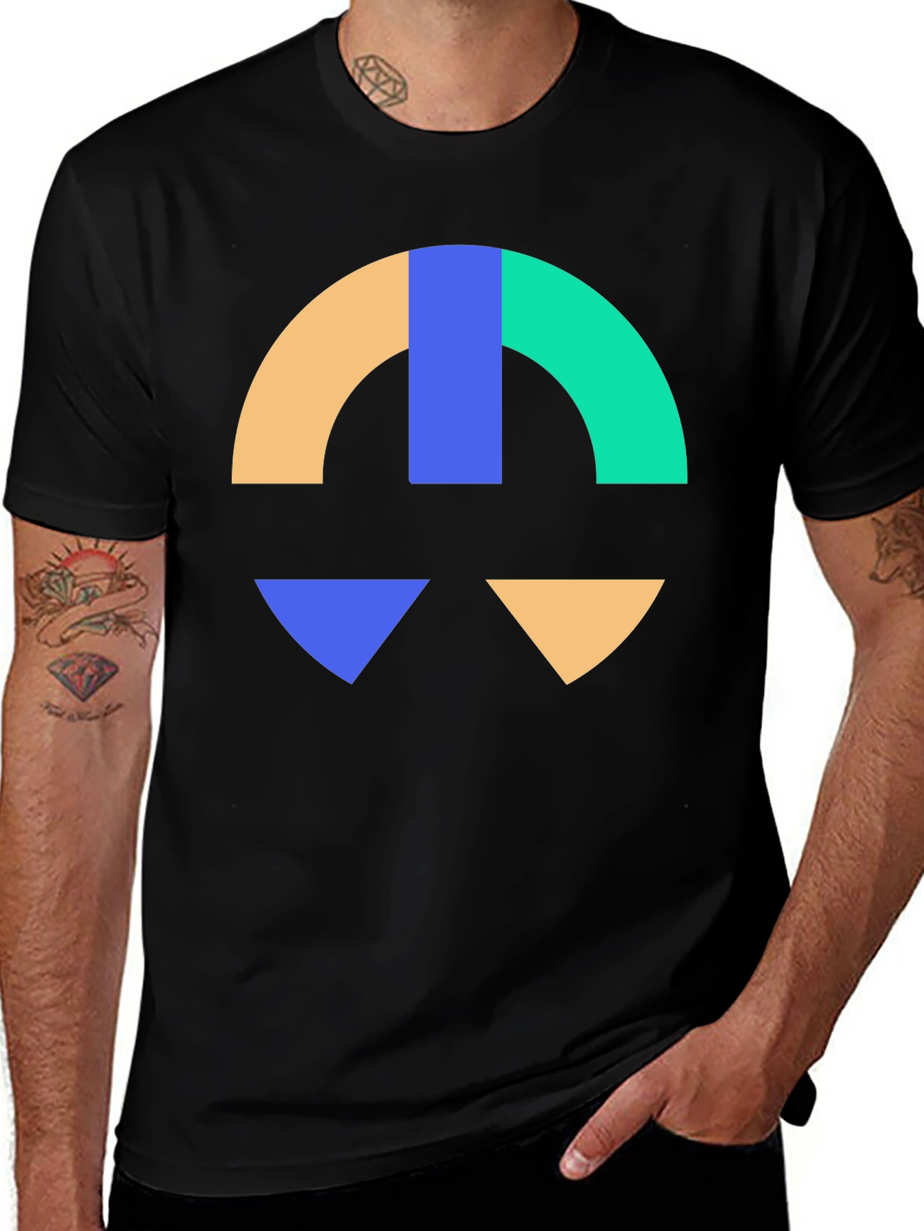 Variant 29 of Abstract Geometric Graphic Print Black T-Shirt