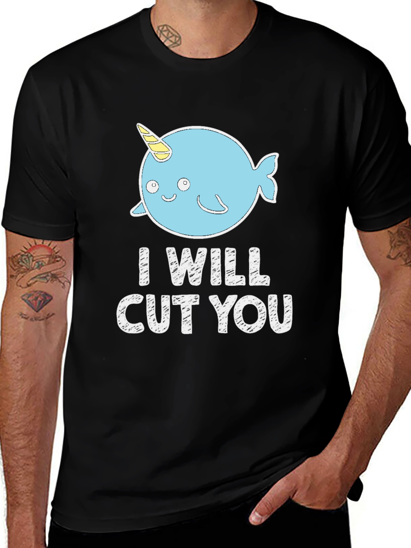 Variant 3 of Funny Narwhal 'I Will Cut You' Black T-Shirt