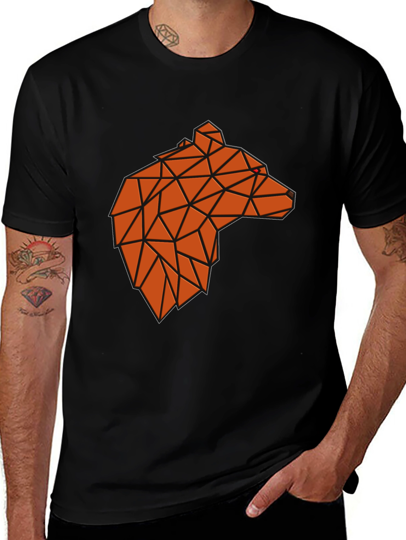 Black Geometric Bear Graphic Tee - Modern Animal Design main image