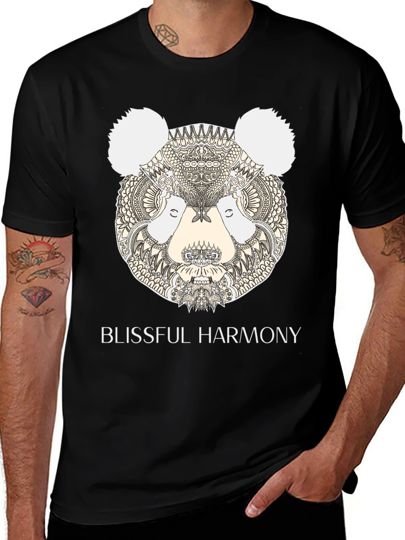 Variant 11 of Blissful Harmony Panda Graphic Tee - Men's Black T-Shirt