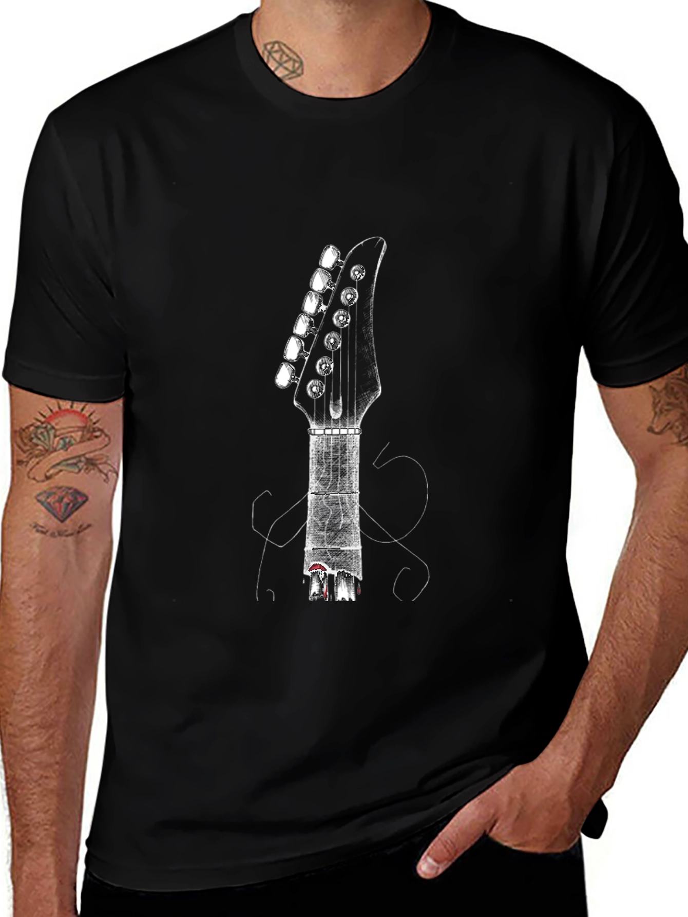 Variant 13 of Guitar Head Graphic Tee - Black Casual Shirt
