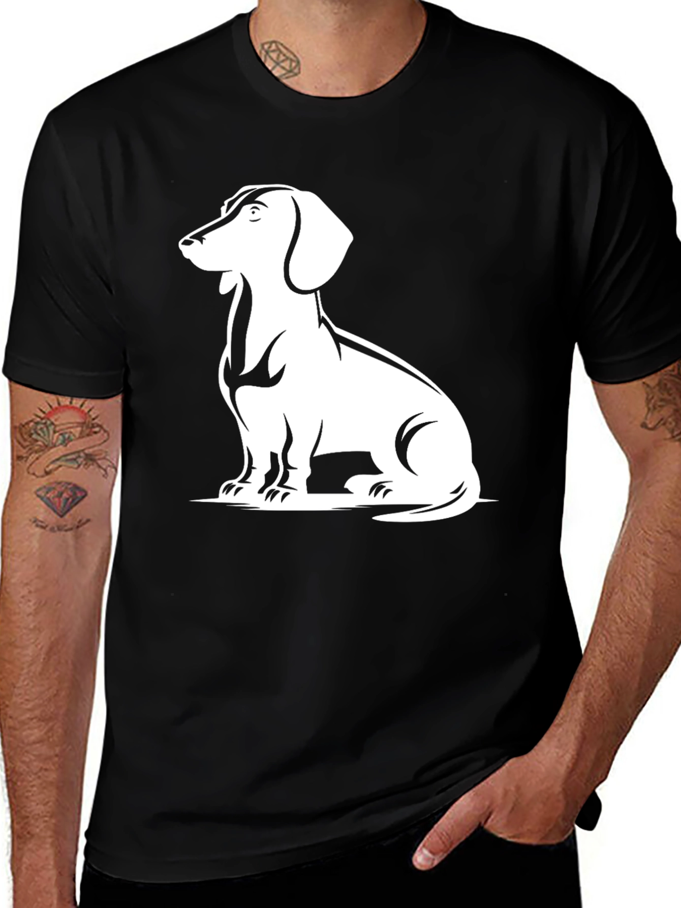 Variant 3 of Dachshund Graphic Tee - Black Cotton Dog Lover Shirt
