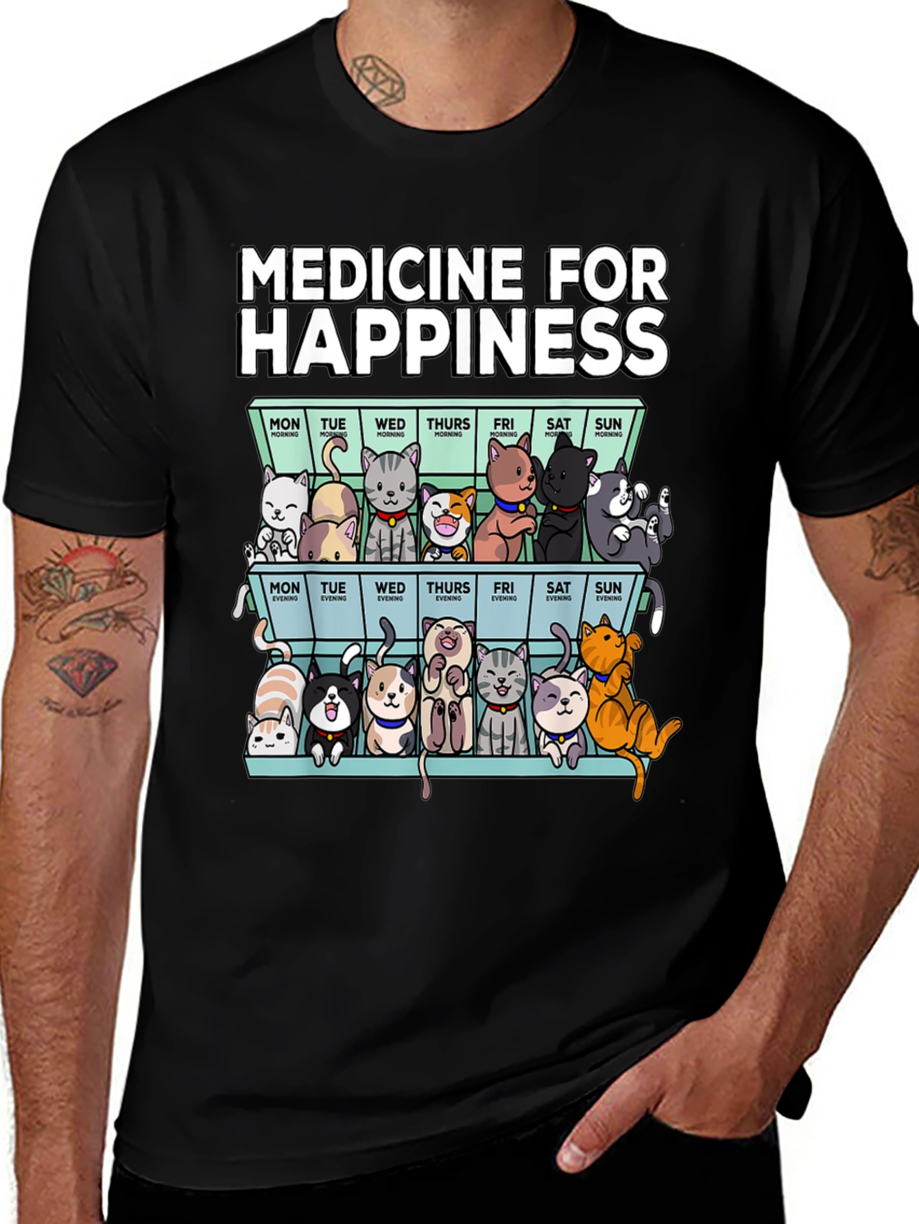 Black Medicine for Happiness Cat Pill Box Black T-Shirt main image