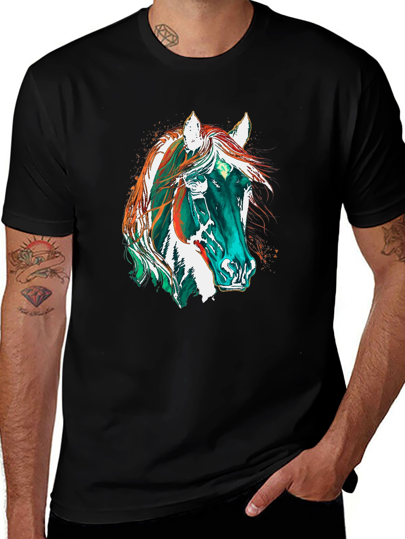Variant 16 of Abstract Horse Graphic Black T-Shirt