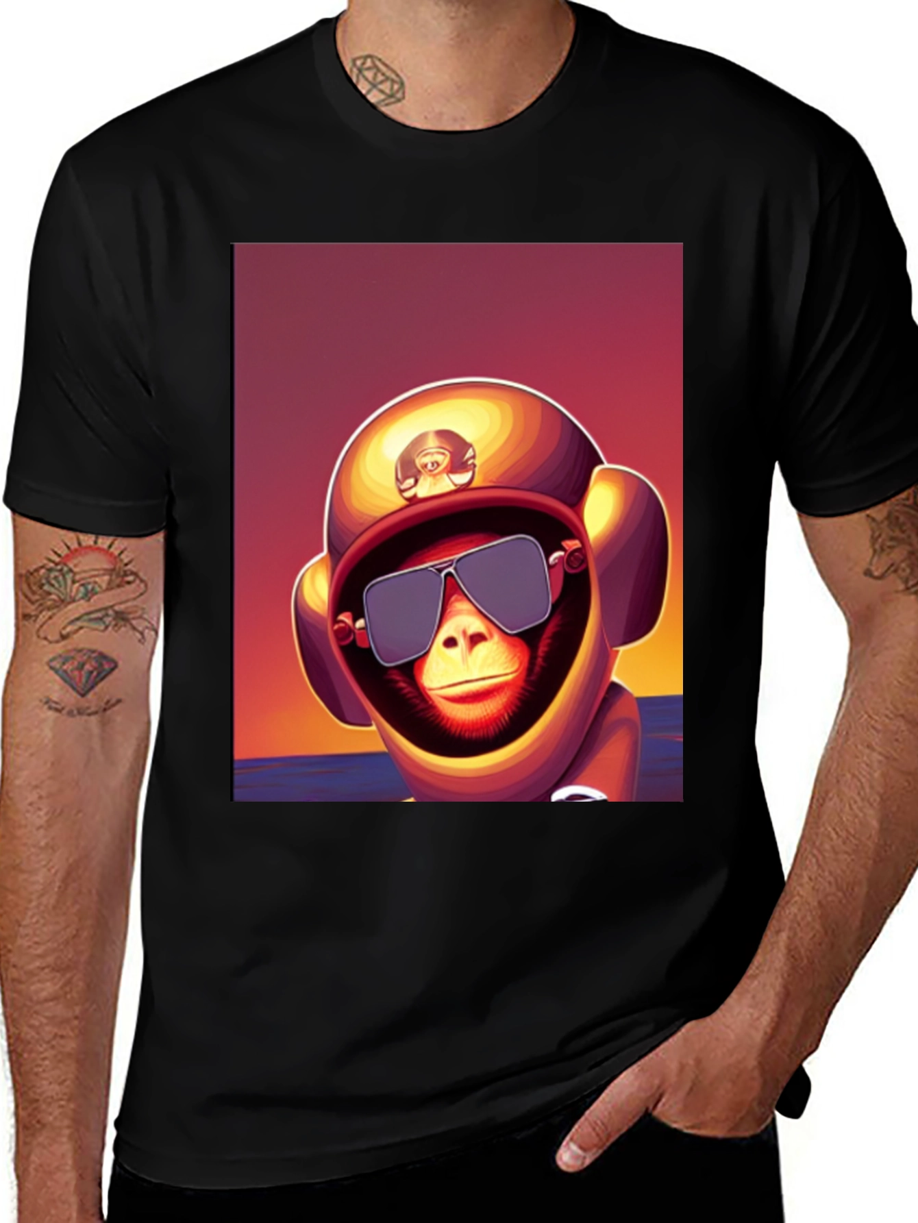 Black Monkey Astronaut T-Shirt - Retro Style Graphic Tee main image