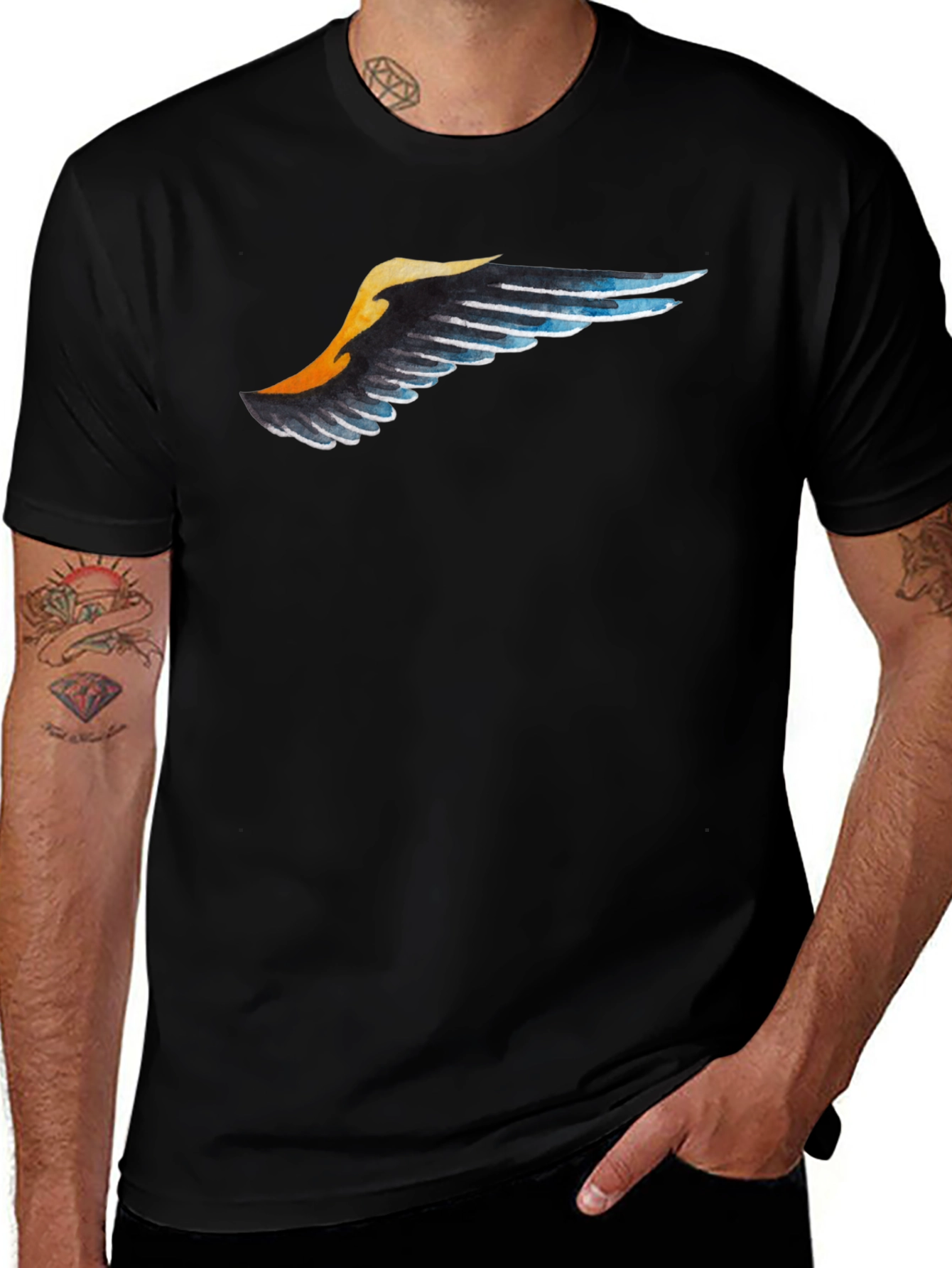 Variant 13 of Wing Print Black T-Shirt - Casual Style