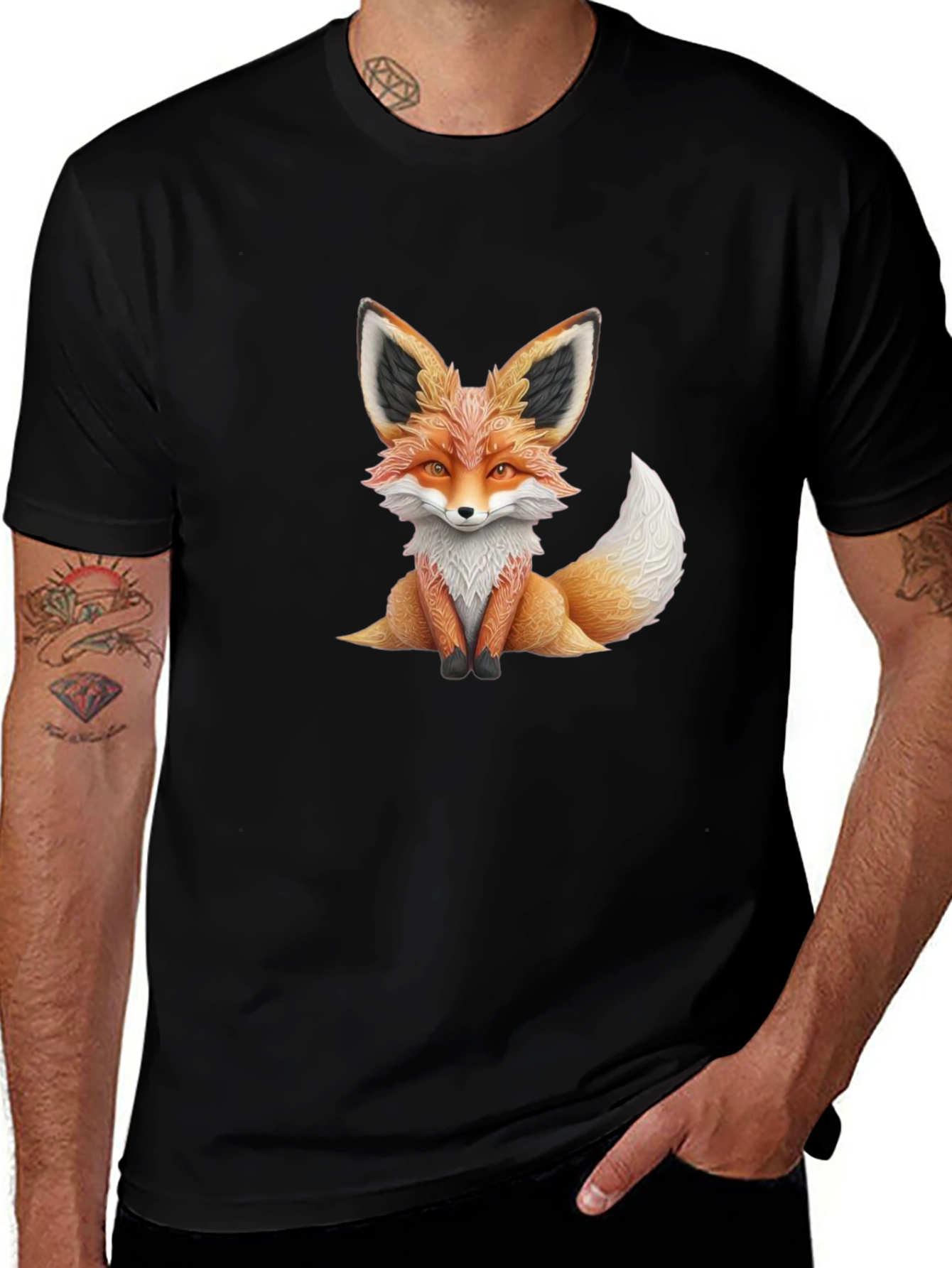 Variant 14 of Cute Fox Graphic Tee - Black T-Shirt