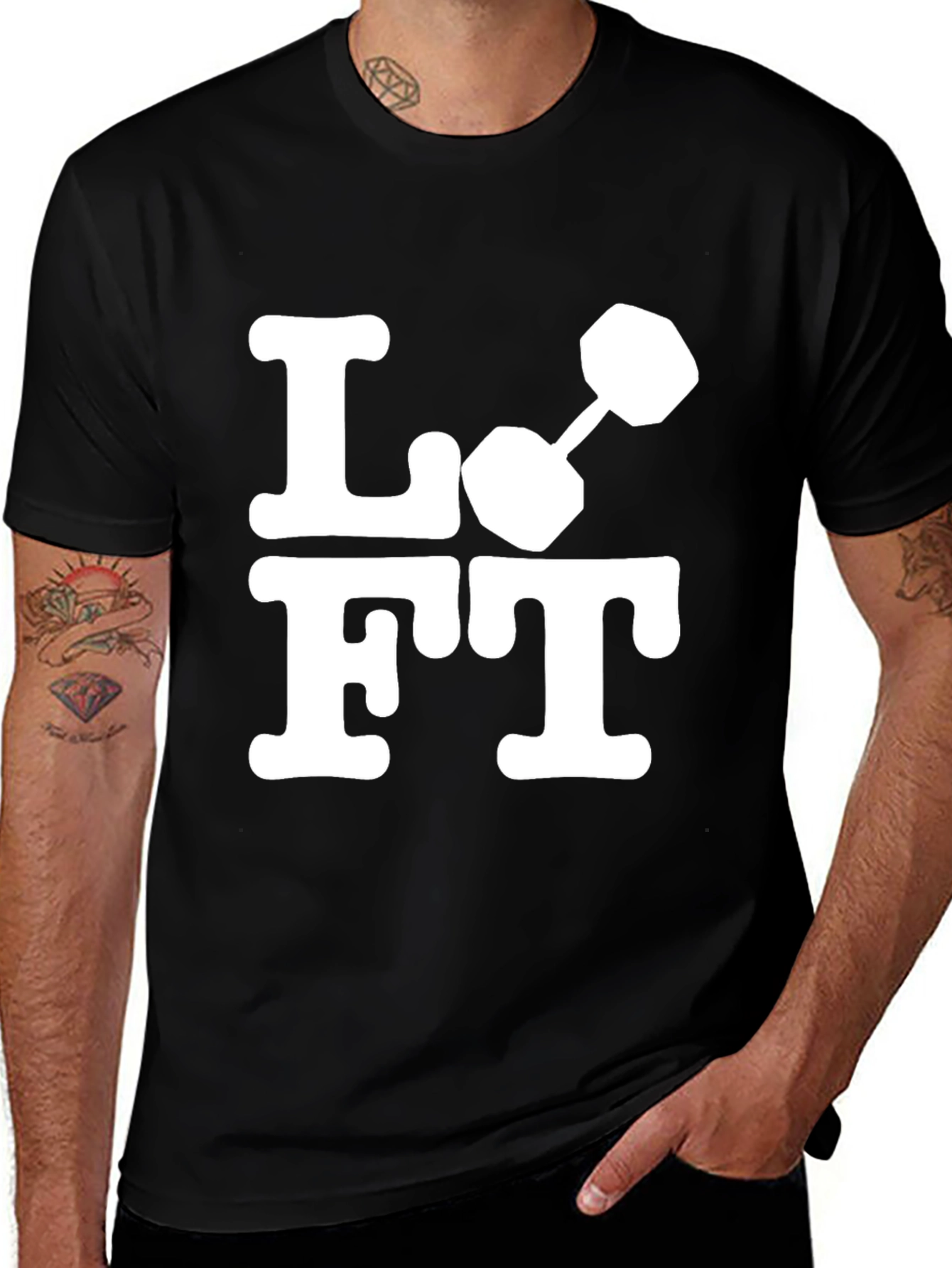 Variant 17 of Lift Dumbbell Graphic Tee - Black Cotton Gym Shirt