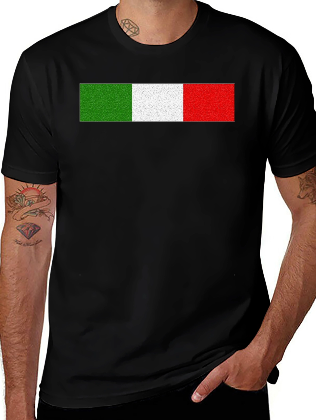 Italian Flag T-Shirt - Black Crew Neck