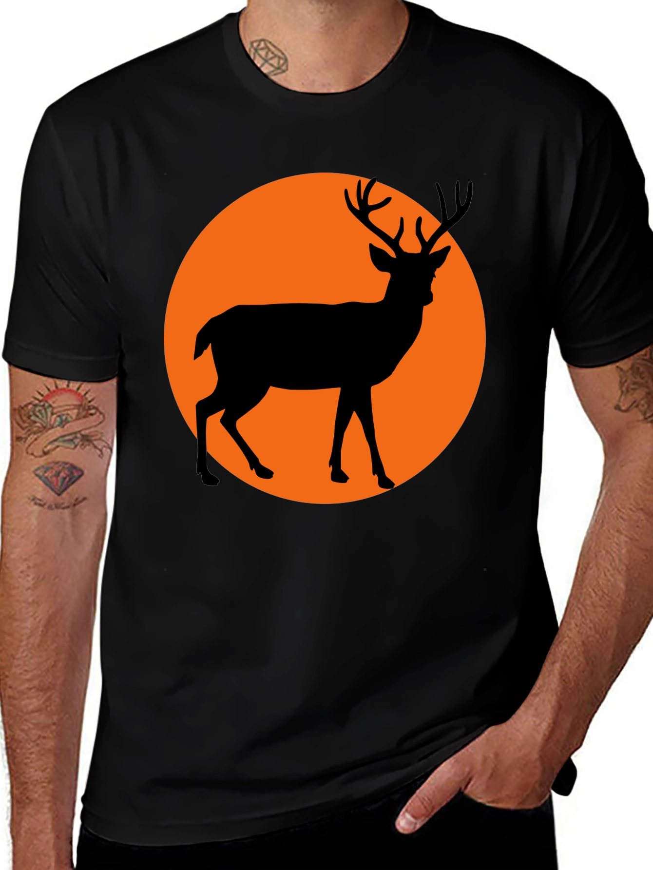 Deer Silhouette Graphic Tee - Men's Black T-Shirt
