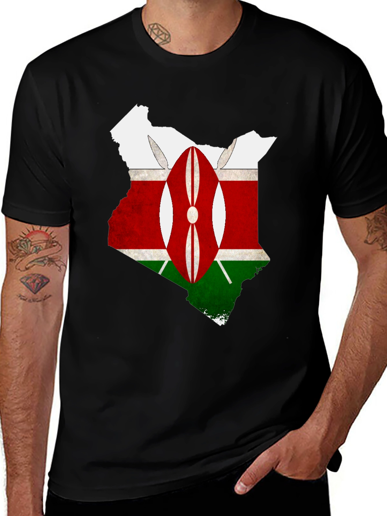 Kenya Flag Map T-Shirt - Black, Graphic Tee
