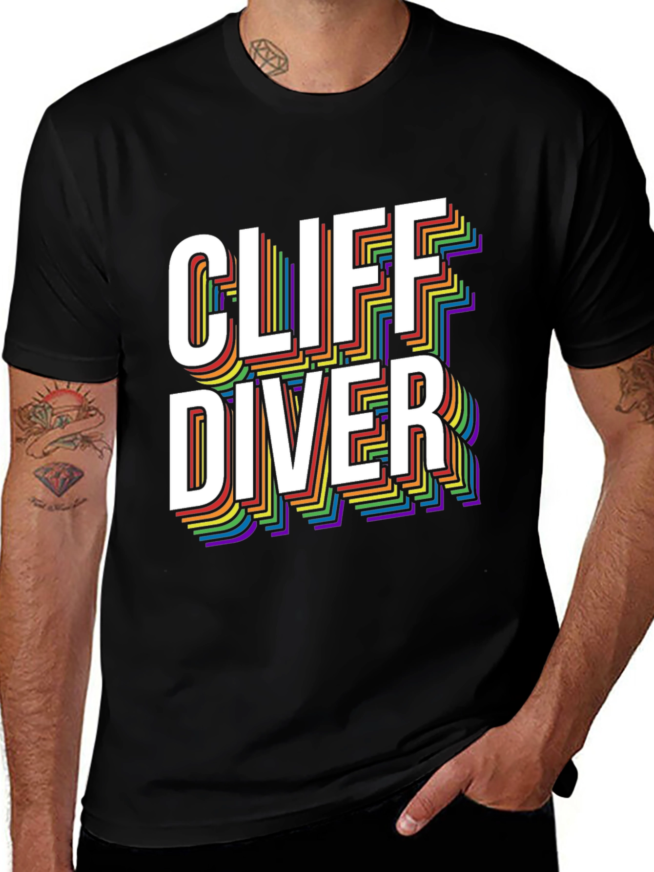 Cliff Diver Rainbow Graphic Tee - Stylish & Unique