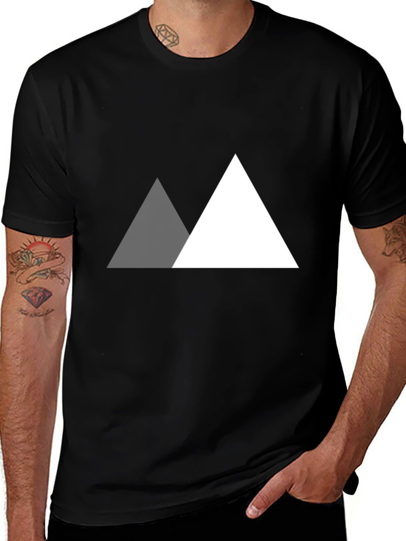Variant 5 of Minimalist Mountain Graphic Tee - Black Cotton Blend